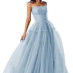 Tulle Spaghetti Strap Dress, Long A Line formal Gown